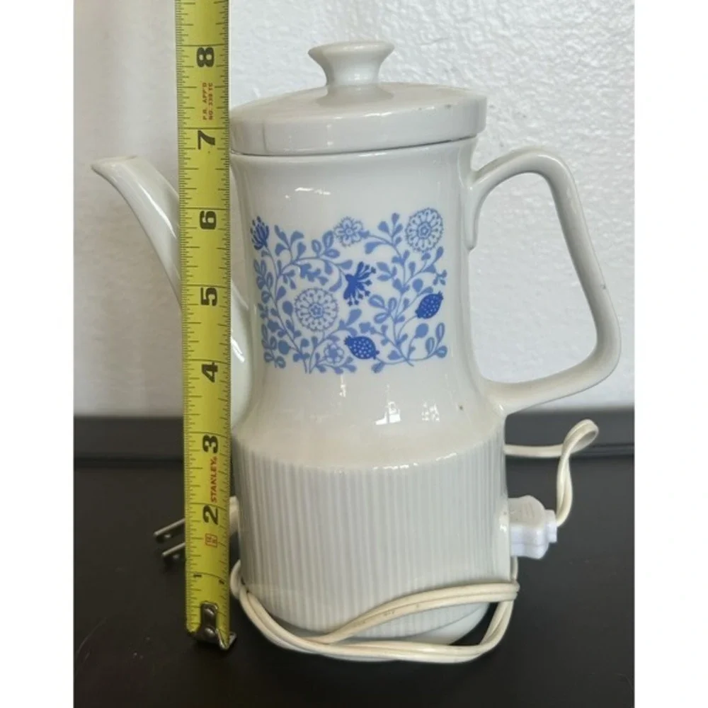 Vintage MCM Electric Kettle Creamer Pitcher Sugar Dish Mug Cup Blue Floral Japan